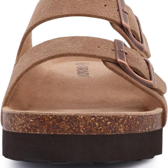 Women Suede Sandals Cork Footbed Summer Slides Adjustable Buckle 9 - Picture 5 of 8